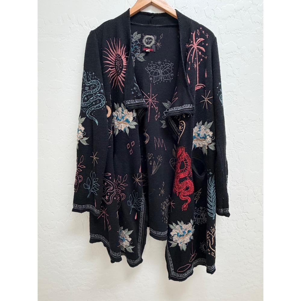 Johnny Was Biya Black Embroidered Longline Duster L Dragon Celestial Boho
Floral